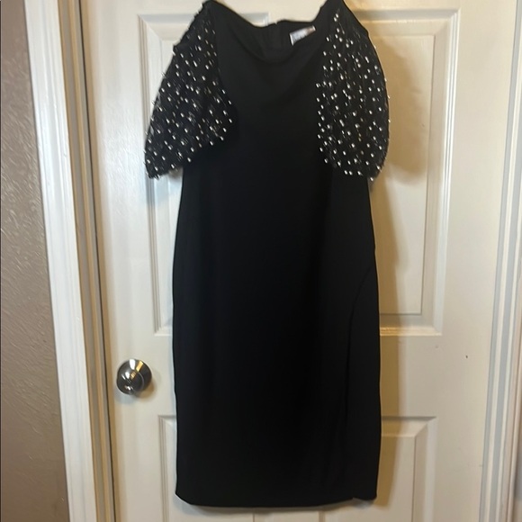 premier Amour Dresses & Skirts - Black Sheath Midi Dress with Puff Sleeves